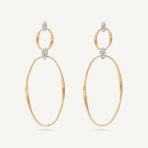 18K Yellow Gold Coil Earrings with Diamonds, 2.2"