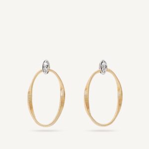 18K Yellow Gold Coil Earrings with Diamonds, 0.9"