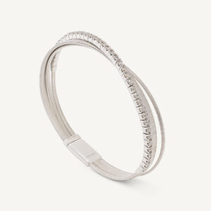 18K White Gold Three Strand Coil Bracelet with Diamonds, 6.75"