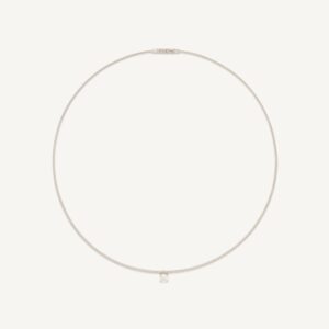 18K White Gold Coil Necklace with Diamond Station, 16"