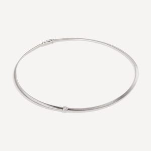 18K White Gold Coil Necklace with Diamonds, 16.5"