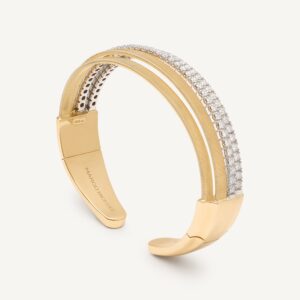 18K Yellow Gold Coil Cuff with Two Diamond Bands