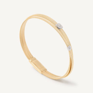 18K Yellow Gold Two Strand Coil Bracelet with Diamonds, 6.75"