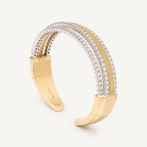 18K Yellow Gold Coil Cuff with Three Diamond Bands