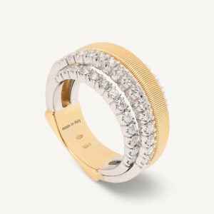 18K Yellow Gold Four Row Coil Ring with Three Diamond Bands