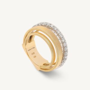 18K Yellow Gold Four Row Coil Ring with One Diamond Band