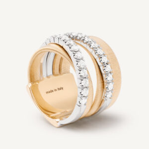 18K Yellow Gold Five Row Coil Ring with Diamond Bars