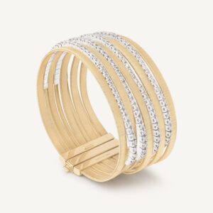 18K Yellow Gold Nine Strand Coil Bracelet with Diamonds, 7"