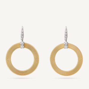 18K Yellow Gold Coil Earrings with Diamonds, 1.4"