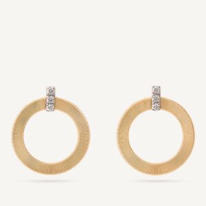 18K Yellow Gold Circular Coil Earrings with Diamonds, 1.05"