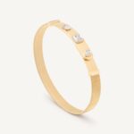 18K Yellow Gold Coil Bangle with Three Diamond Stations, 7mm