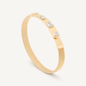 18K Yellow Gold Coil Bangle with Three Diamond Stations, 7mm