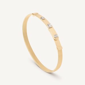 18K Yellow Gold Coil Bangle with Three Diamond Stations, 5mm