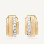 18K Yellow Gold Coil Huggie Earrings with One Diamond Band, 0.7"