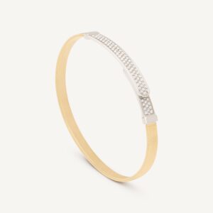 18K Yellow Gold Coil Bangle with Diamond Bar, 5mm