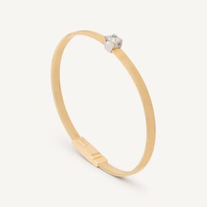 18K Yellow Gold Coil Bangle with Cushion-Cut Diamond, 4mm