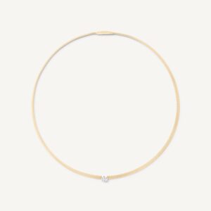 18K Yellow Gold Coil Necklace with Cushion Cut Diamond, 16.5"