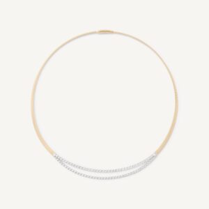 18K Yellow Gold Coil Necklace with Two Diamond Bars, 16.5"