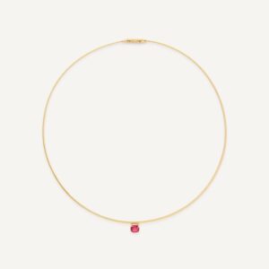 18K Yellow Gold Coil Necklace with Aquamarine Station, 16"