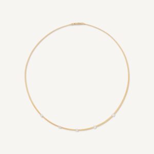 18K Yellow Gold Coil Necklace with Diamond Stations, 16.5"