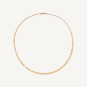 18K Yellow Gold Coil Necklace with Diamond Station, 16.5"
