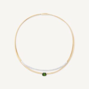 18K Yellow Gold Coil Necklace with Green Tourmaline and Diamonds, 16.5"