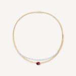 18K Yellow Gold Coil Necklace with Pink Tourmaline and Diamonds, 16.5"