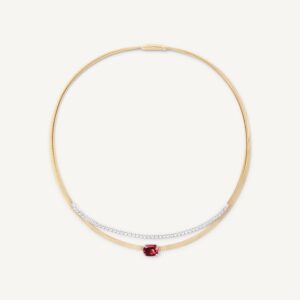 18K Yellow Gold Coil Necklace with Pink Tourmaline and Diamonds, 16.5"