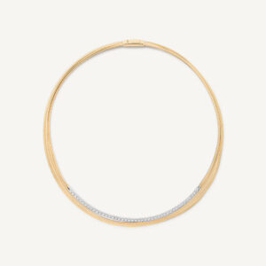 18K Yellow Gold Coil Three Strand Necklace with Diamonds, 16.5"
