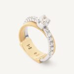 18K Yellow Gold Two Row Coil Ring with 0.5 cwt Diamond Solitaire