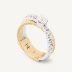 18K Yellow Gold Two Row Coil Ring with 0.3 cwt Diamond Solitaire