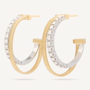 18K Yellow Gold Coil Hoops with Diamonds, 1.2"