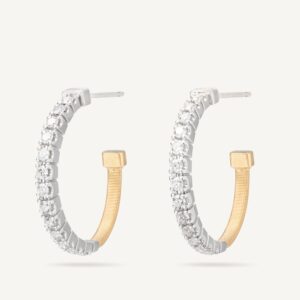 18K Yellow Gold Diamond Coil Hoops, 1"