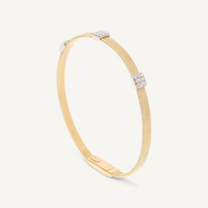 18K Yellow Gold Coil Bangle with Three Diamond Stations, 4mm
