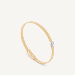 18K Yellow Gold Coil Bangle with Diamonds, 4mm