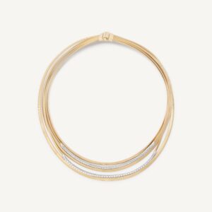 18K Yellow Gold Five Strand Coil Necklace with Diamonds, 16.5"
