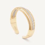 18K Yellow Gold Coil Cuff with One Diamond Band