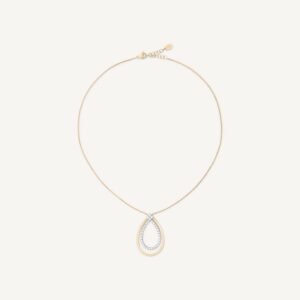 18K Yellow Gold Coil Teardrop Pendant Necklace with Diamonds, 16.5"