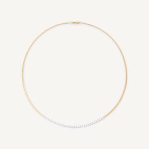 18K Yellow Gold Coil Necklace with Single Diamond Bar, 16.5"