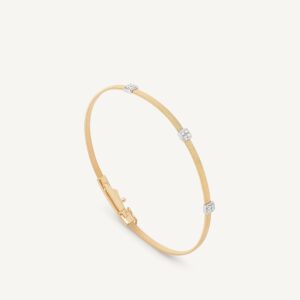 18K Yellow Gold Coil Bangle with Diamonds, 2mm