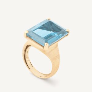 18K Yellow Gold Blue Baguette-Cut Topaz Cocktail Ring
