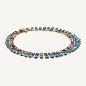 18K Yellow Gold Gemstone Statement Necklace, 18"