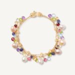 18K Yellow Gold Gemstone Two Strand Bracelet with Pearls, 7.25"
