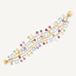 18K Yellow Gold Gemstone Three Strand Bracelet, Blue Topaz Accents 7.25"