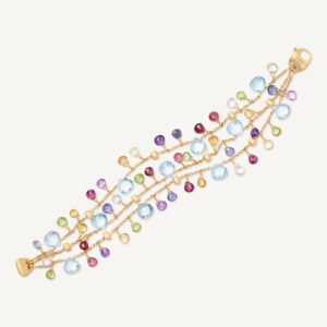 18K Yellow Gold Gemstone Three Strand Bracelet, Blue Topaz Accents 7.25"