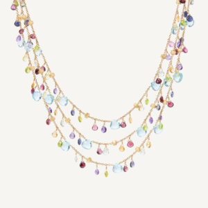 18K Yellow Gold Gemstone Three-Strand Necklace, 16.5"-18"