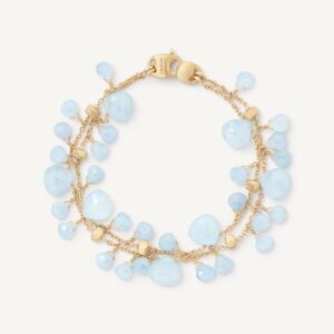 18K Yellow Gold Aquamarine Two Strand Bracelet, 7.25"