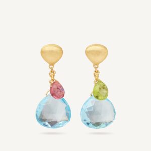 18K Yellow Gold Gemstone Earrings, 1"