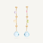 18K Yellow Gold Gemstone Earrings, Blue Topaz Accents 2.3"