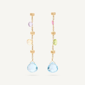 18K Yellow Gold Gemstone Earrings, Blue Topaz Accents 2.3"